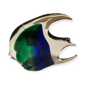 Murano Made in Italy Glass Fish Sculpture Green Blue Clear Decor